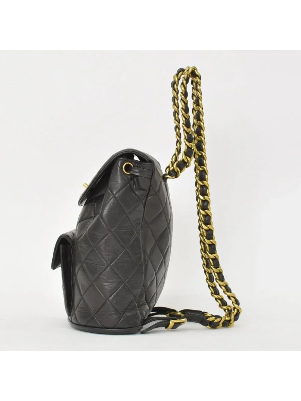 Chanel Quilted Backpack Lambskin CC Logo Black Vintage Gold